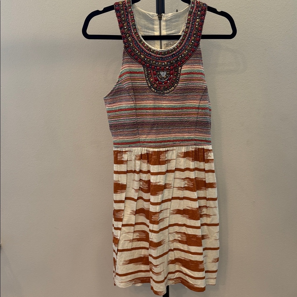Lucky Brand Multicolor Striped Dress with Beaded Neckline